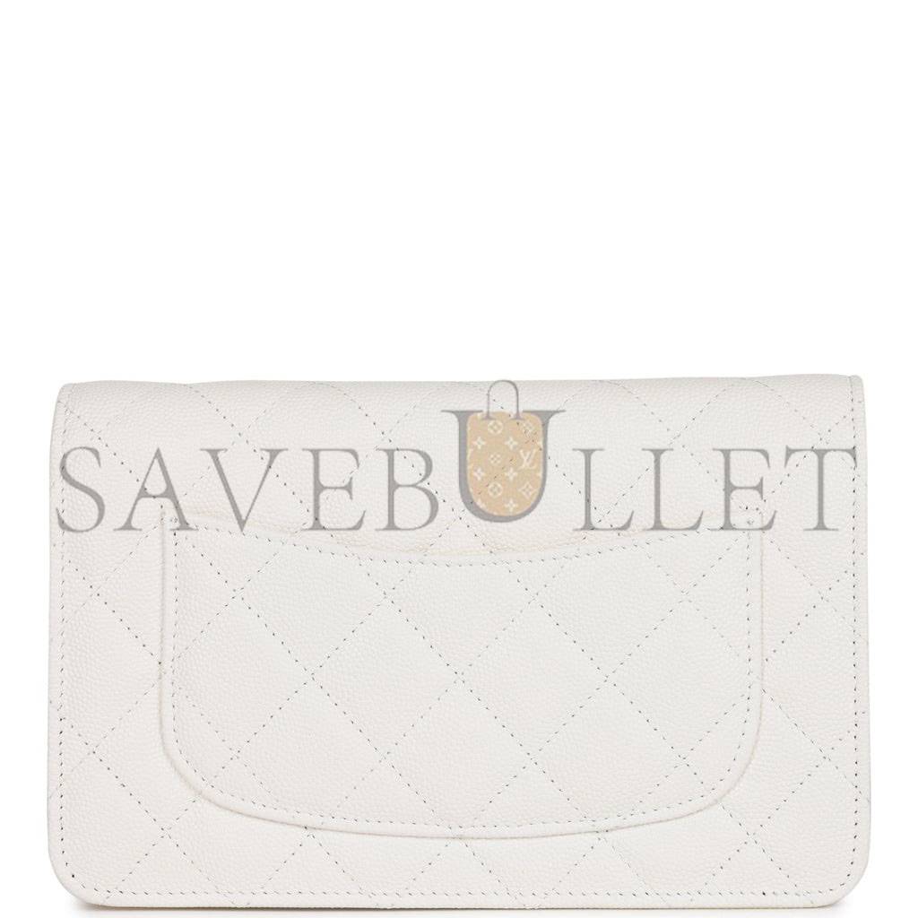 Ch*el wallet on chain woc white caviar light gold hardware (19*12*4cm)