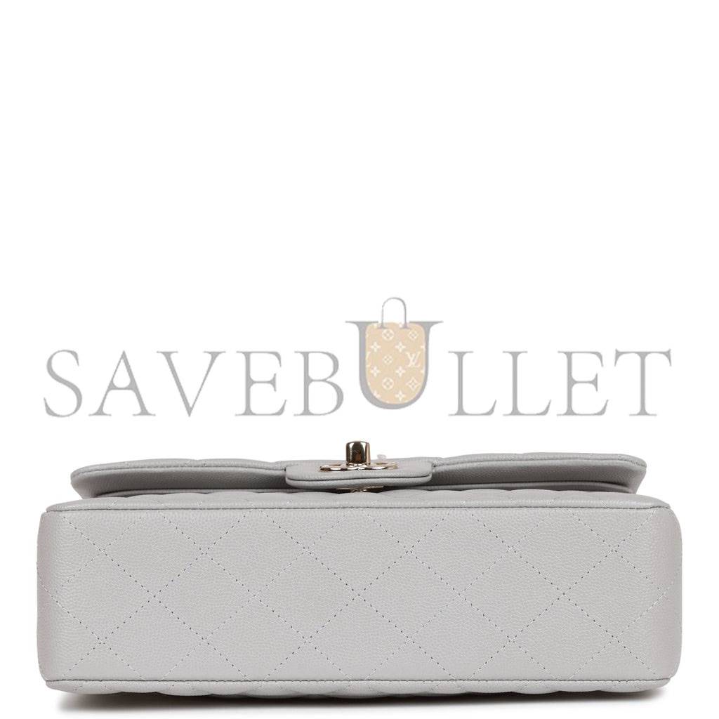 Ch*el small classic double flap grey caviar light gold hardware (23*13*6cm)