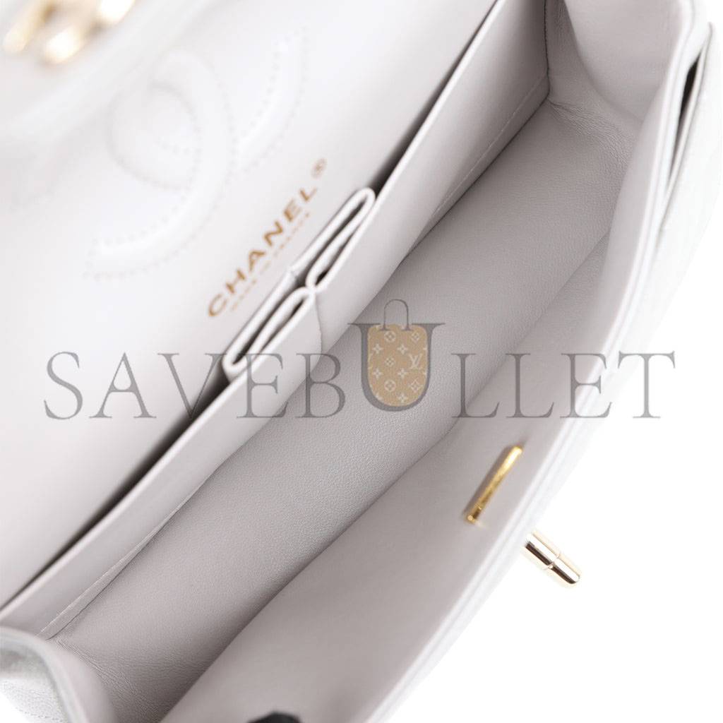 Ch*el small classic double flap grey caviar light gold hardware (23*13*6cm)