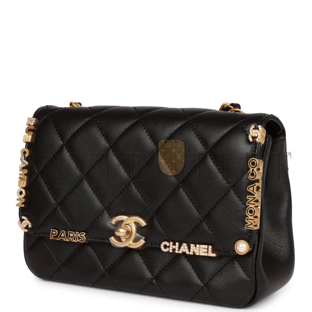 Ch*el monaco mini flap bag black lambskin antique gold hardware (19*13*8cm)