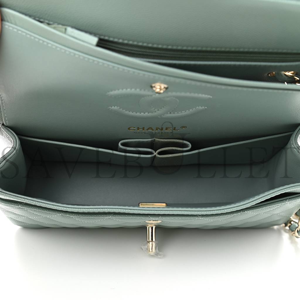 Ch*el caviar quilted small double flap dark green rose gold hardware (22*14*6cm)