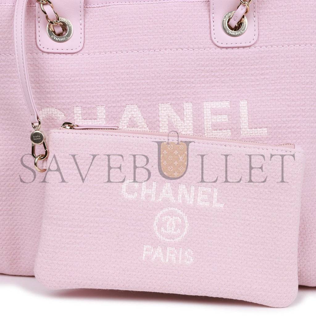 Ch*el small deauville shopping bag pink boucle light gold hardware (34*27*15cm)