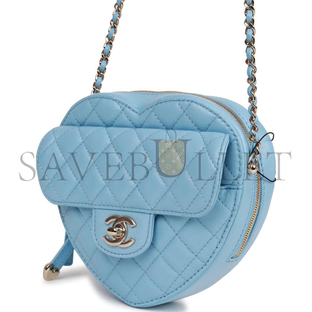 Ch*el cc in love large heart bag blue lambskin light gold hardware (20*18*6cm)