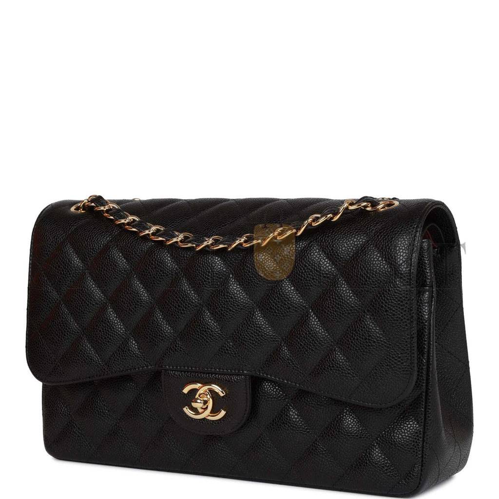 Ch*el jumbo classic double flap bag black caviar gold hardware (30*20*9cm)