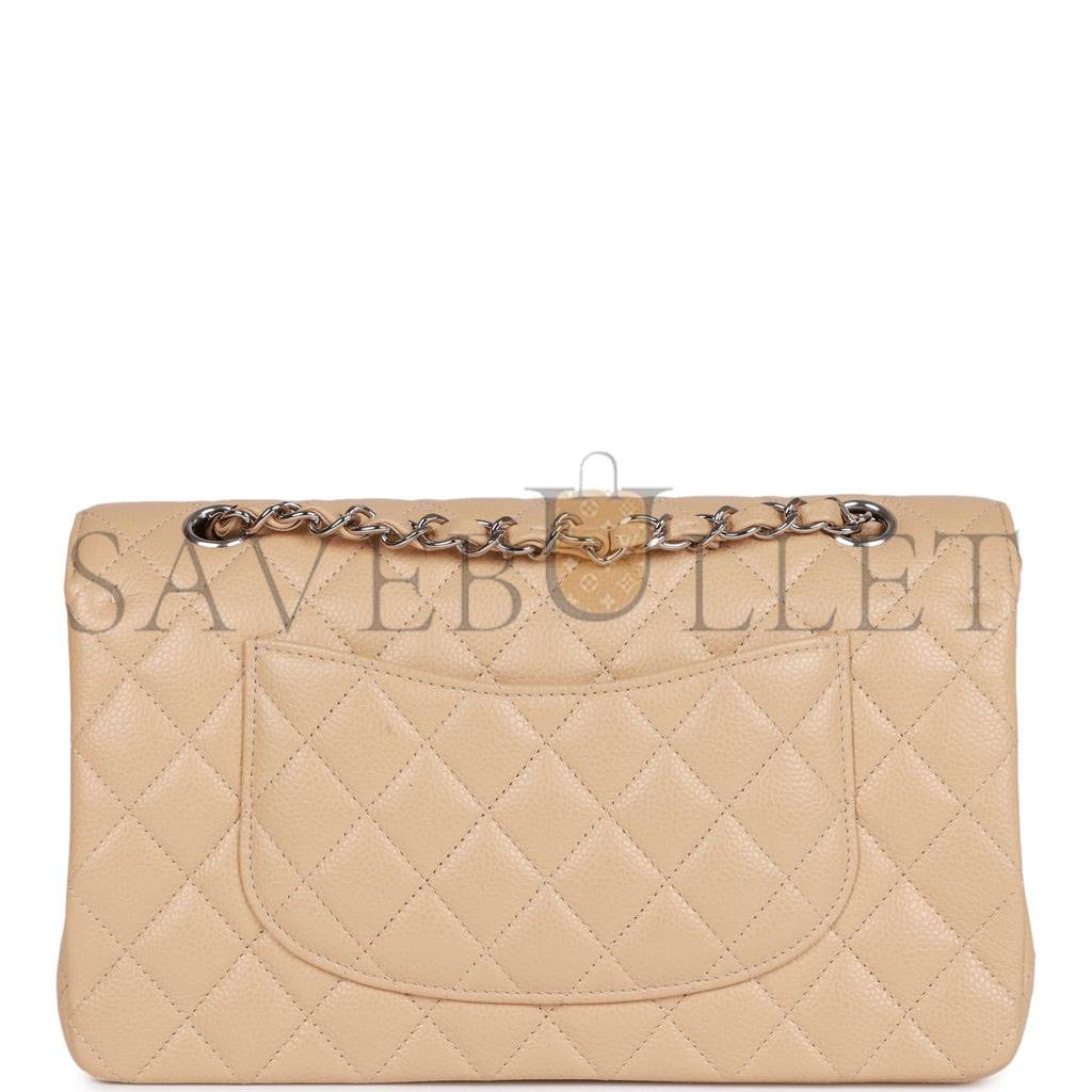 Ch*el medium classic double flap bag beige caviar silver hardware (25*15*7cm)
