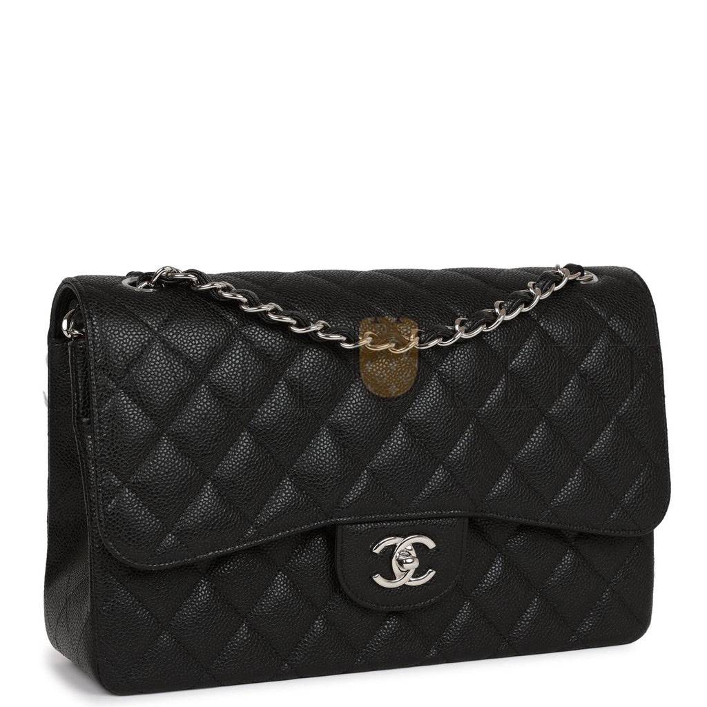 Ch*el jumbo classic double flap bag black caviar silver hardware (30*20*9cm)