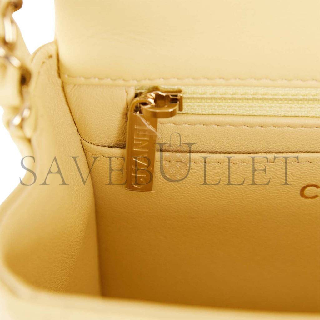 Ch*el mini square flap bag yellow lambskin light gold hardware (17*13*8cm)