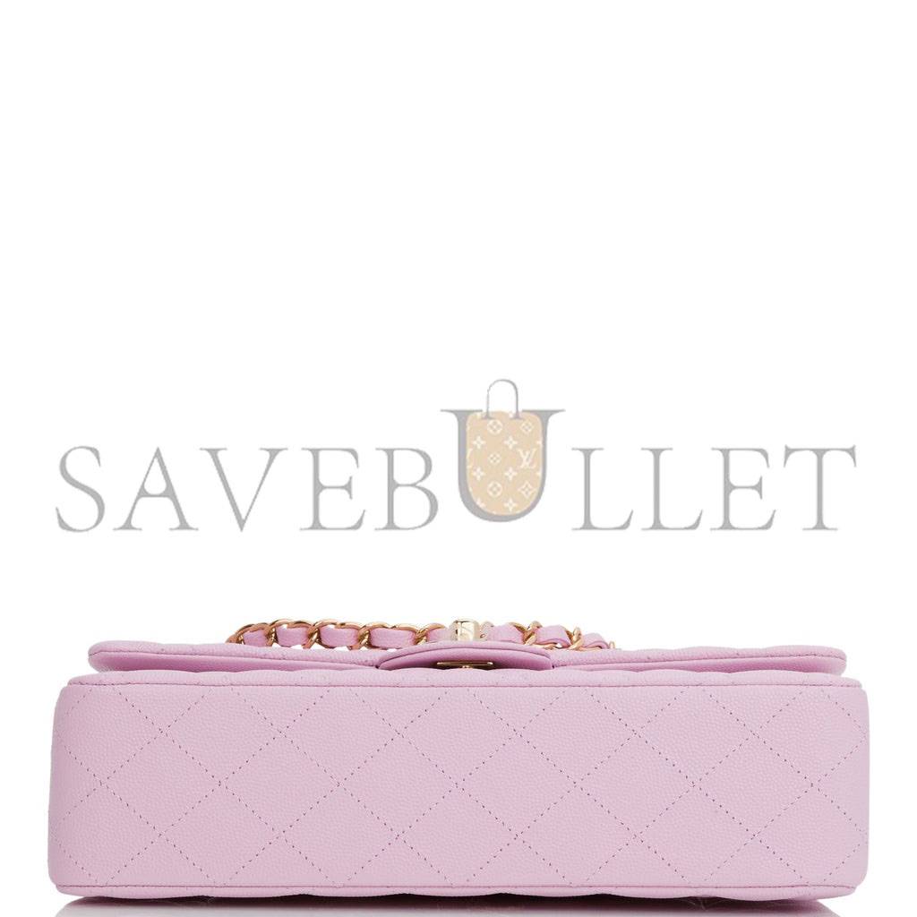 Ch*el medium classic double flap bag rose clair caviar light gold hardware (25*15*7cm)