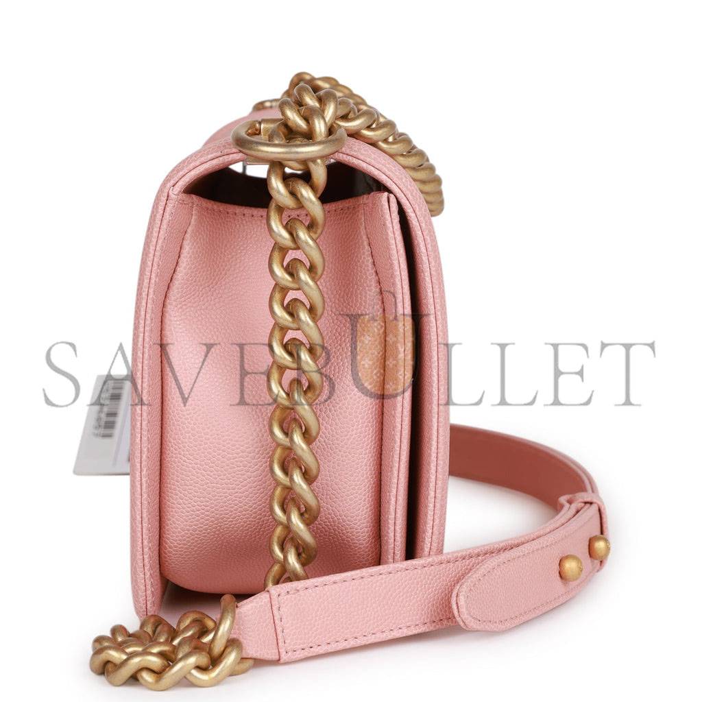 Ch*el medium boy bag pink caviar antique gold hardware (25*15*9cm)
