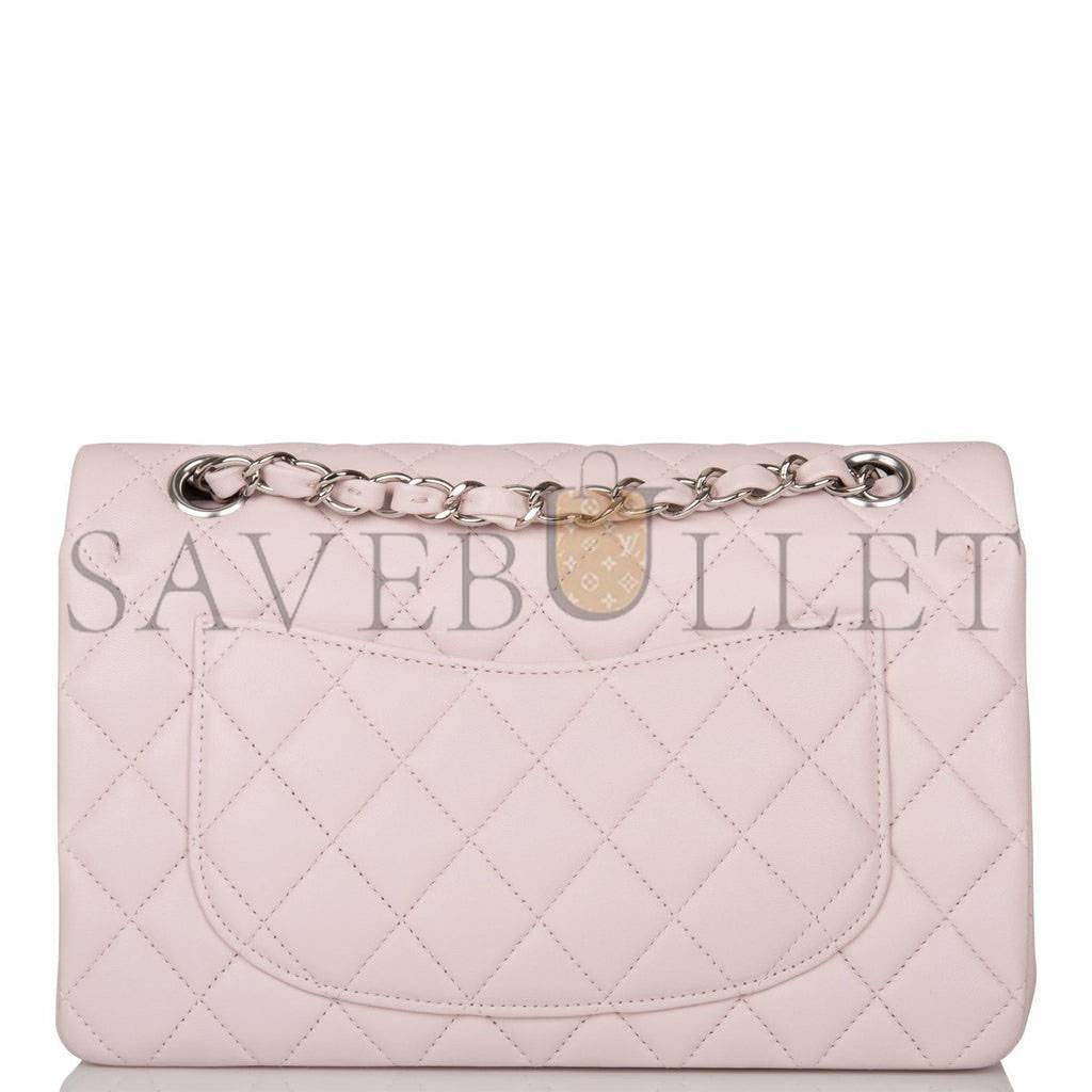 Ch*el small classic double flap bag light pink lambskin silver hardware (23*13*6cm)