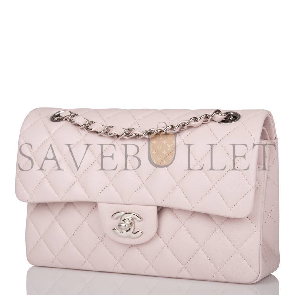Ch*el small classic double flap bag light pink lambskin silver hardware (23*13*6cm)