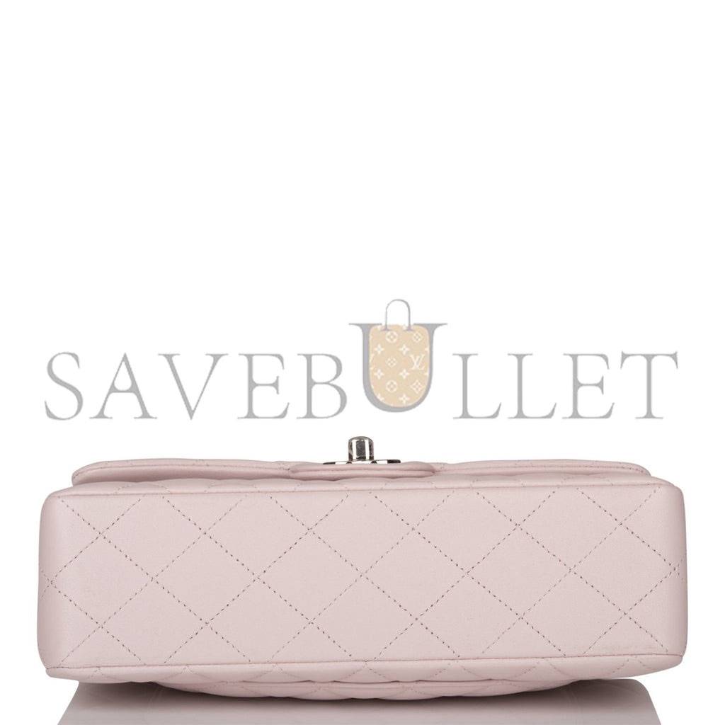 Ch*el small classic double flap bag light pink lambskin silver hardware (23*13*6cm)