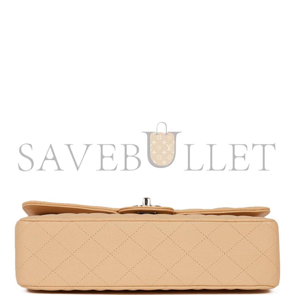 Ch*el medium classic double flap bag beige caviar silver hardware (25*15*7cm)