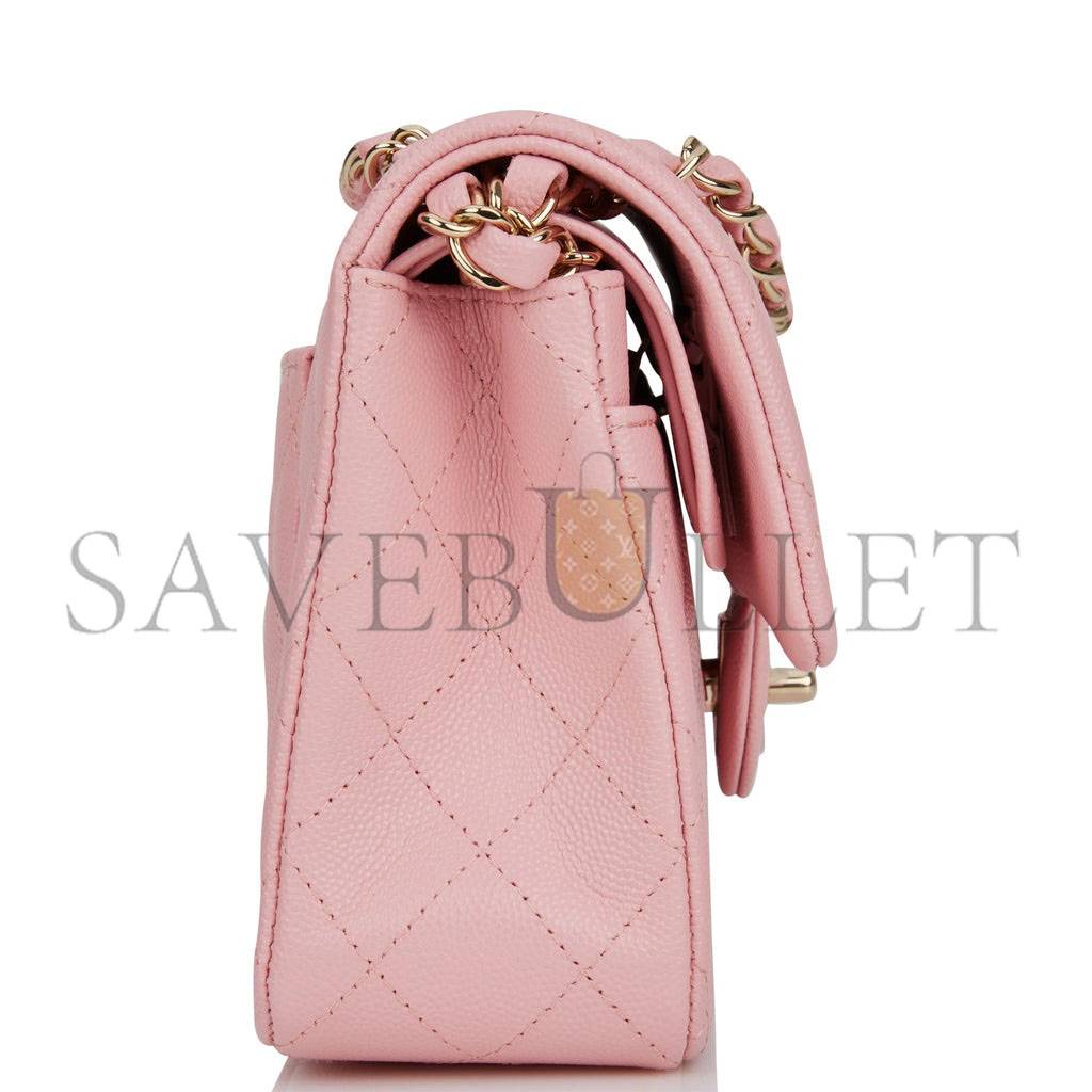 Ch*el small classic double flap pink caviar light gold hardware (23*13*6cm)