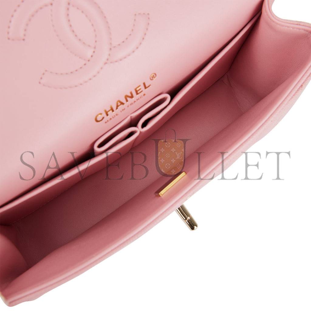 Ch*el small classic double flap pink caviar light gold hardware (23*13*6cm)