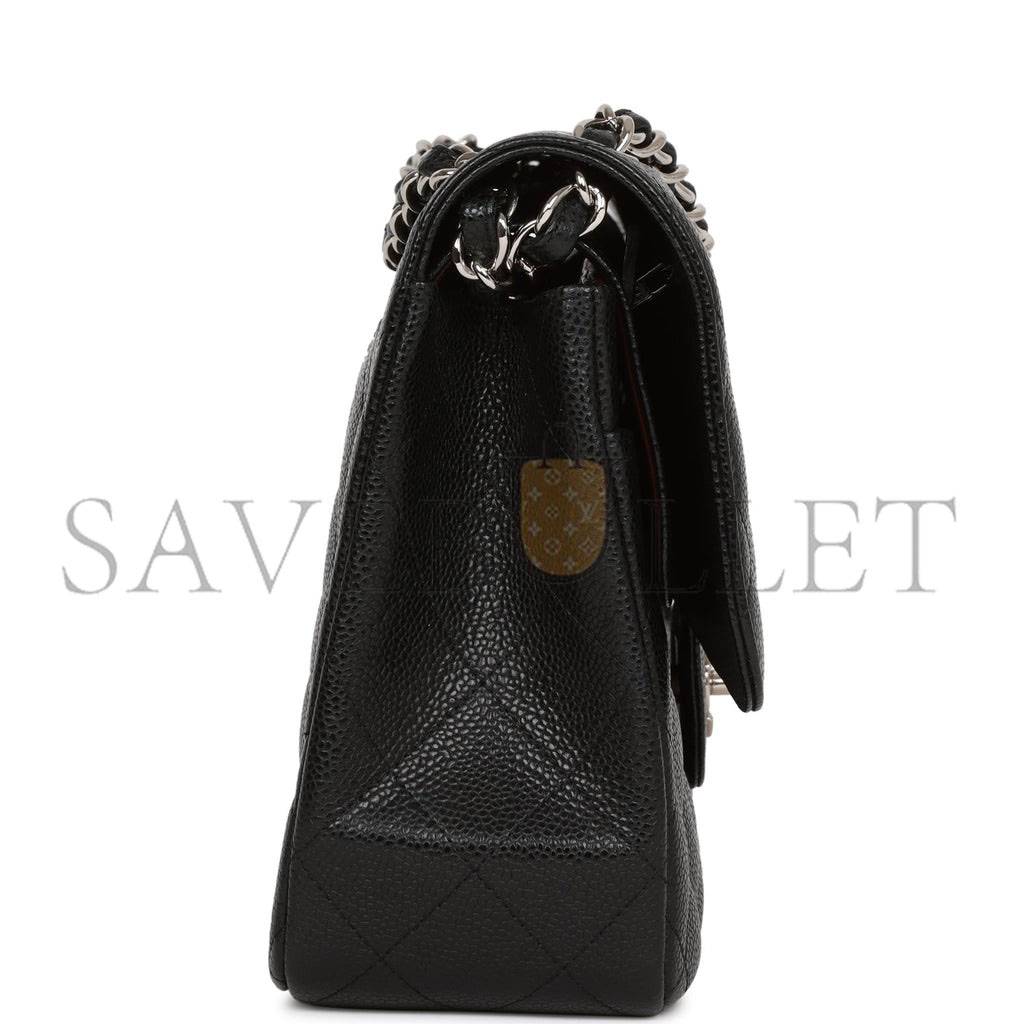 Ch*el jumbo classic double flap bag black caviar silver hardware (30*20*9cm)