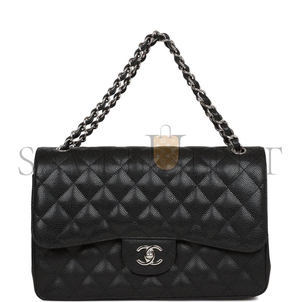 Ch*el jumbo classic double flap bag black caviar silver hardware (30*20*9cm)