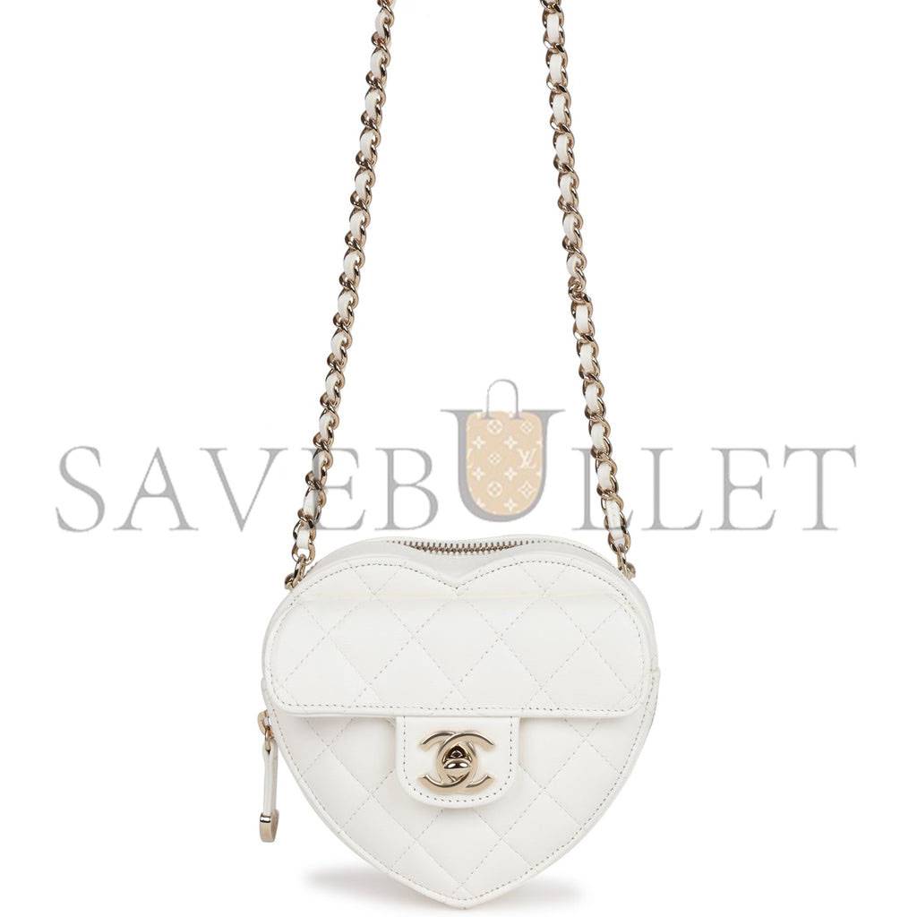 Ch*el cc in love heart clutch with chain white lambskin light gold hardware (13*13*5cm)