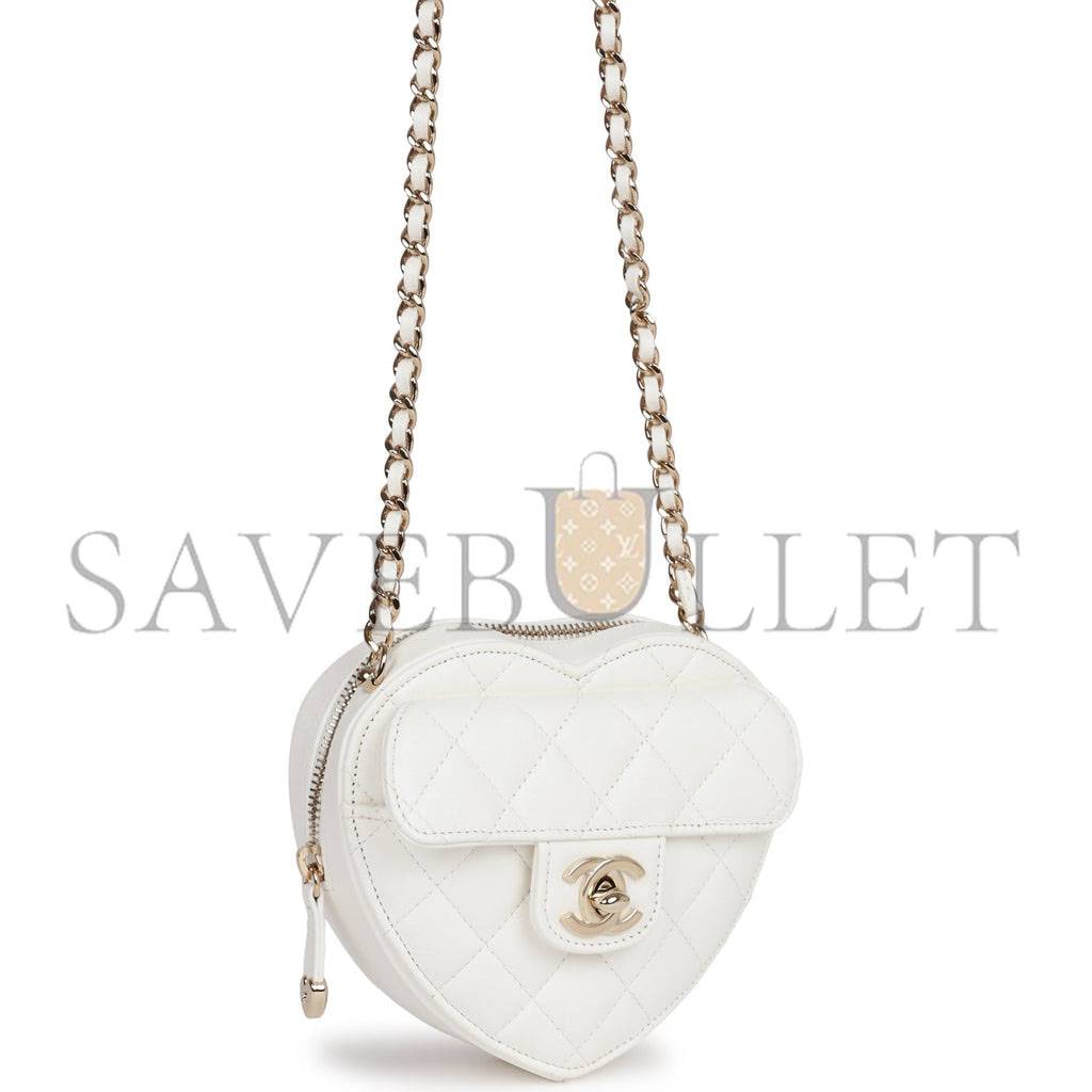 Ch*el cc in love heart clutch with chain white lambskin light gold hardware (13*13*5cm)