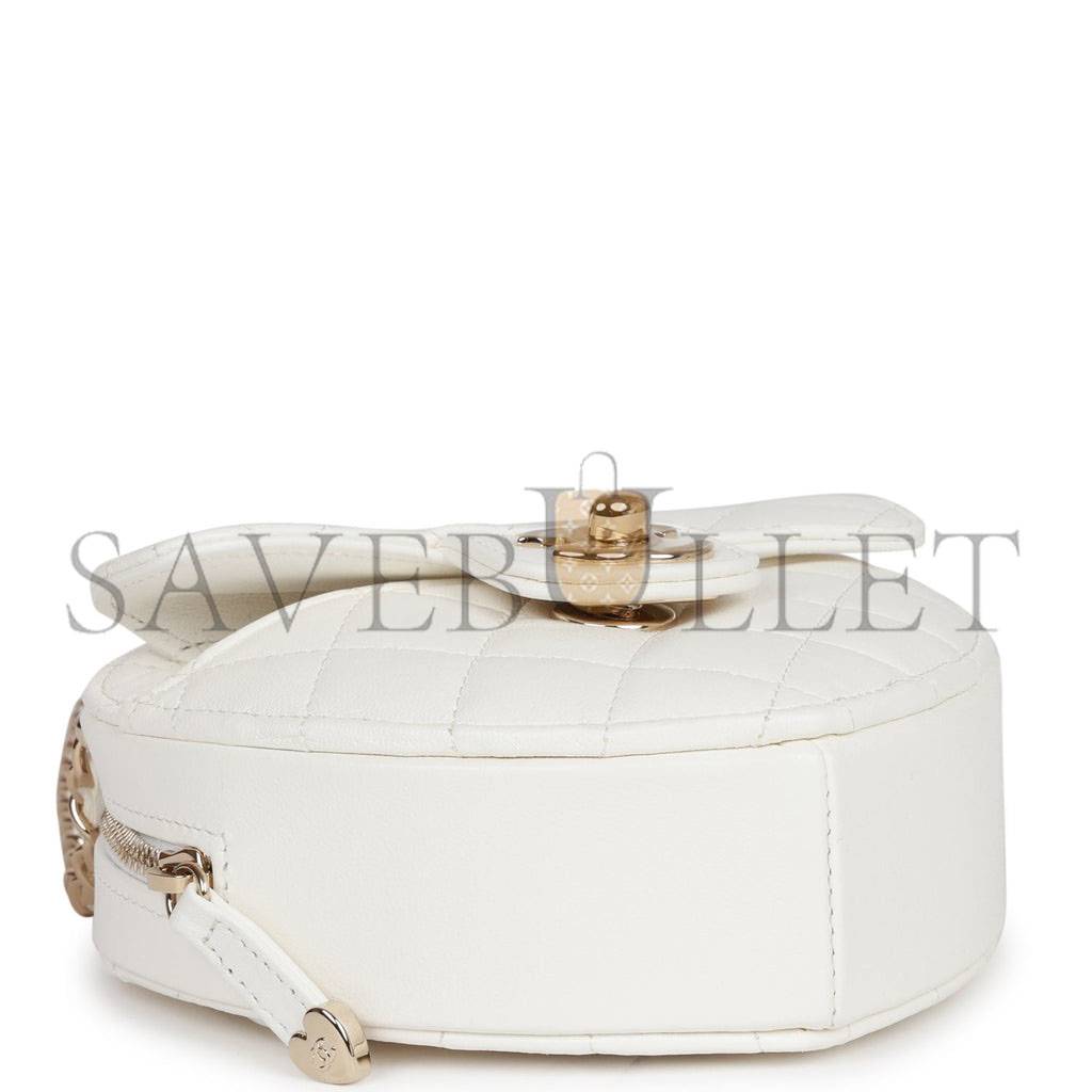 Ch*el cc in love heart clutch with chain white lambskin light gold hardware (13*13*5cm)