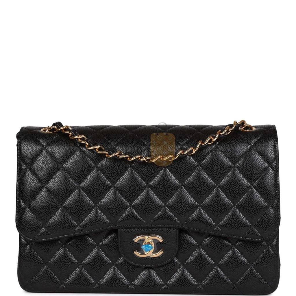 Ch*el jumbo classic double flap bag black caviar gold hardware (30*20*9cm)