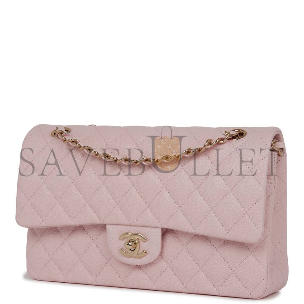 Ch*el medium classic double flap bag light pink caviar light gold hardware (25.5*15.2*7cm)