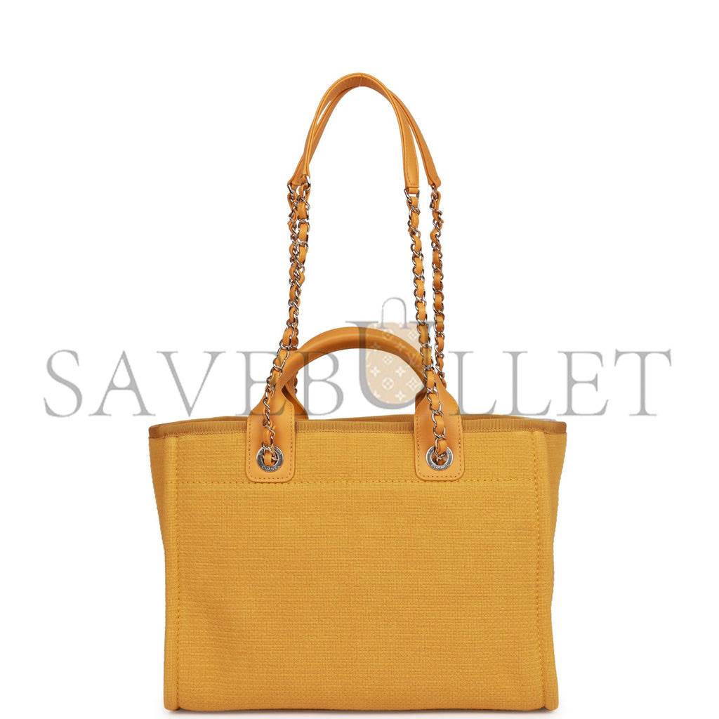 Ch*el small deauville shopping bag dark yellow boucle light gold hardware (34*27*15cm)