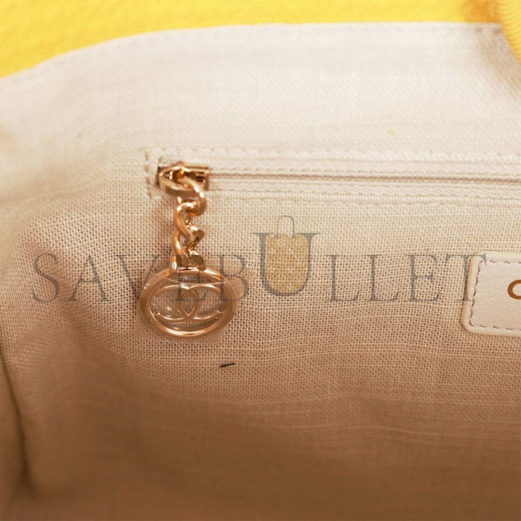 Ch*el small deauville shopping bag dark yellow boucle light gold hardware (34*27*15cm)