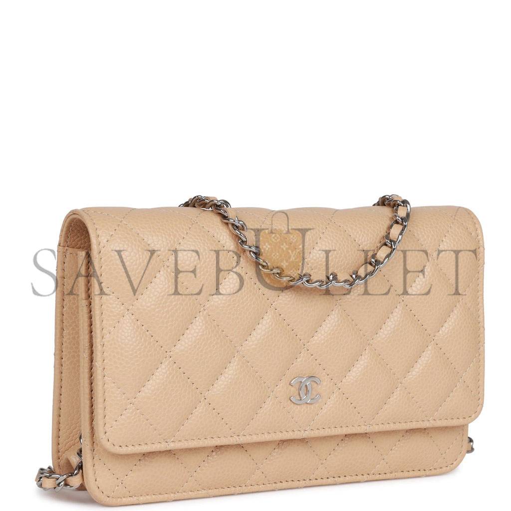 Ch*el wallet on chain woc beige caviar silver hardware (19*12*4cm)