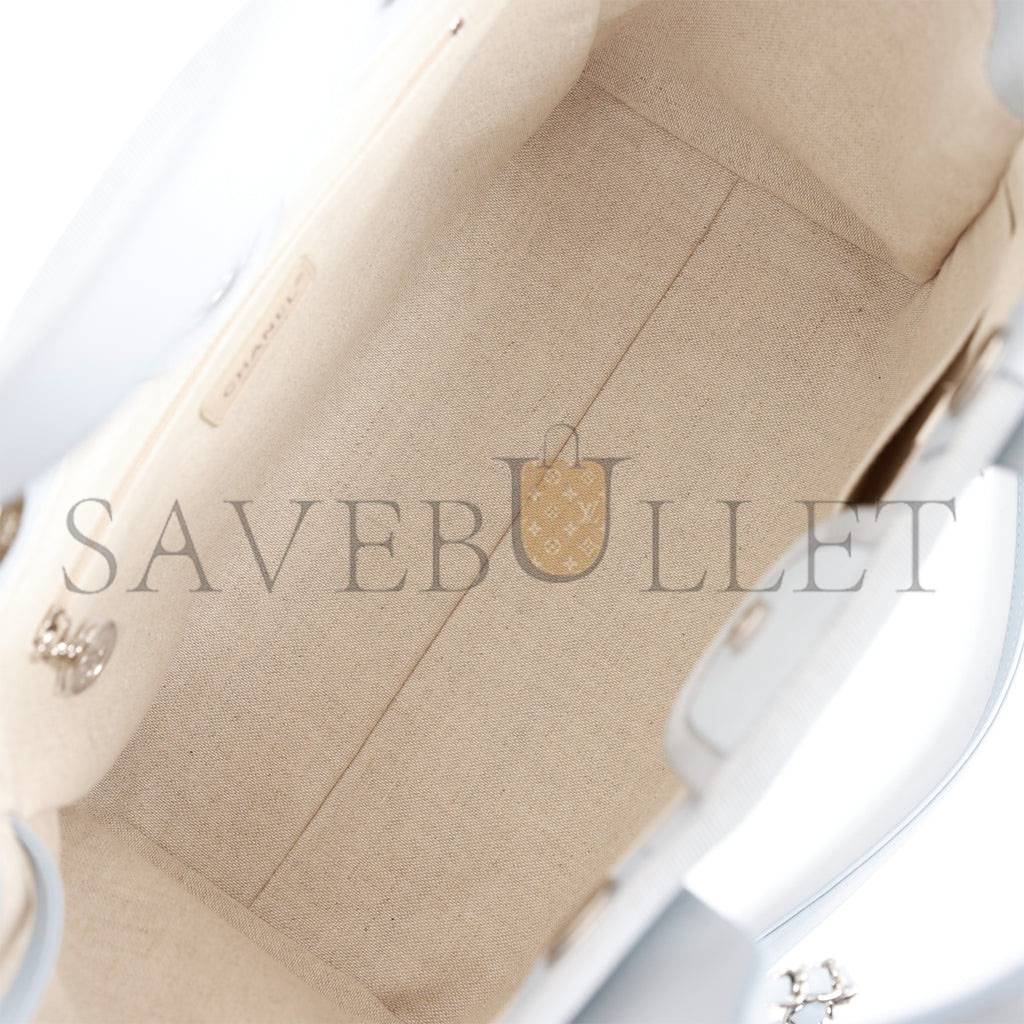 Ch*el small deauville shopping bag blue boucle silver hardware (34*27*15cm)