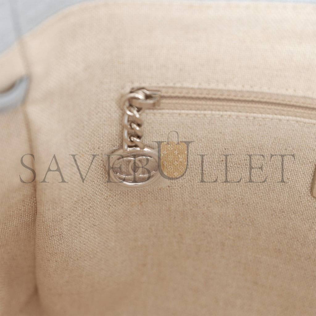 Ch*el small deauville shopping bag blue boucle silver hardware (34*27*15cm)