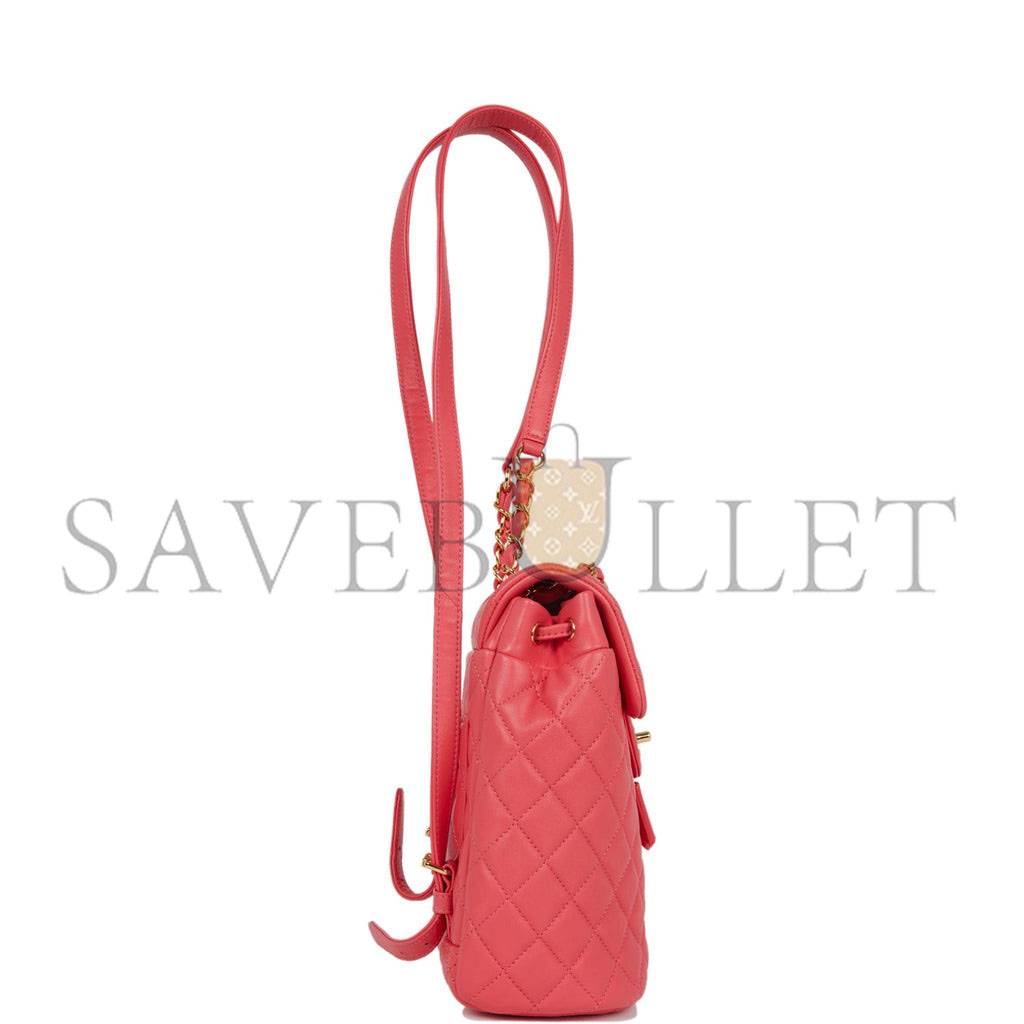 Ch*el mini urban spirit backpack rose lambskin gold hardware (22*17*8cm)