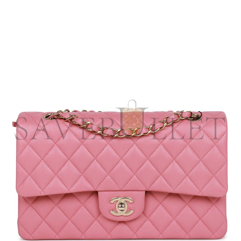 Ch*el medium classic double flap bag dark pink caviar light gold hardware (25*15*7cm)