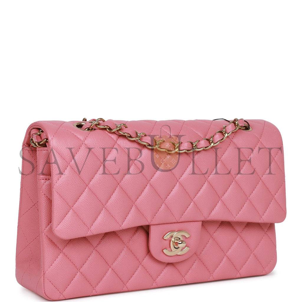 Ch*el medium classic double flap bag dark pink caviar light gold hardware (25*15*7cm)
