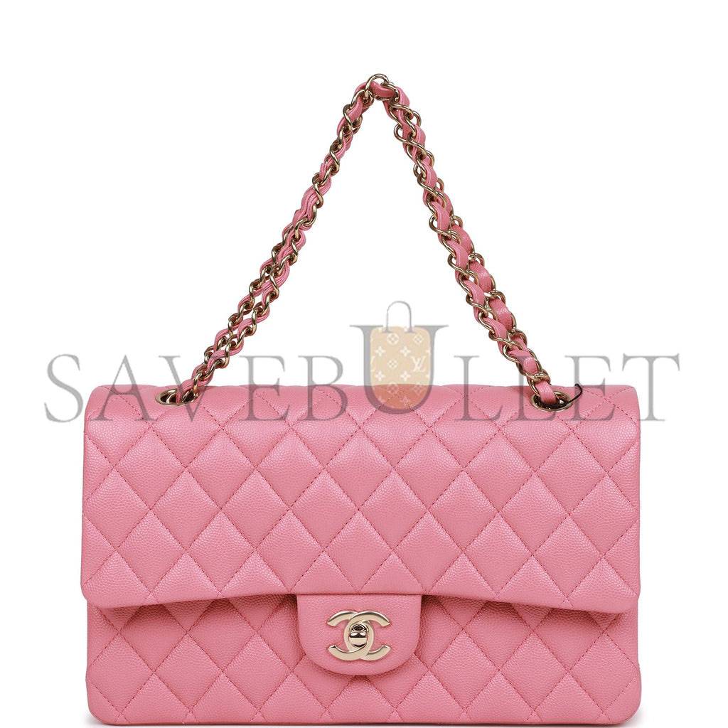 Ch*el medium classic double flap bag dark pink caviar light gold hardware (25*15*7cm)
