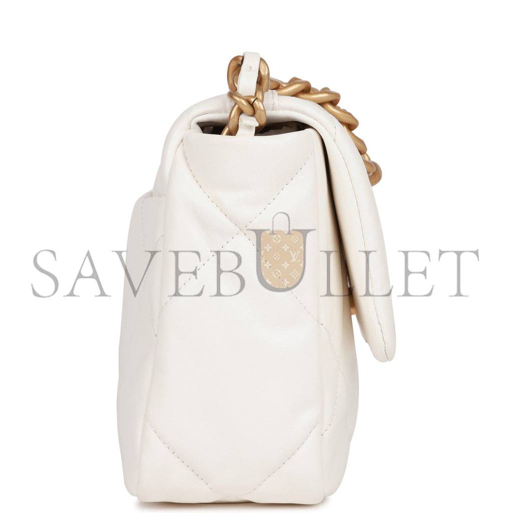 Ch*el medium 19 flap bag white calfskin mixed hardware (25*16*9cm)