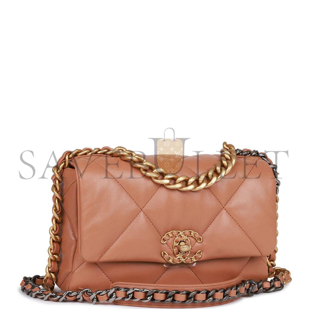 Ch*el medium 19 flap bag caramel calfskin mixed hardware (25*16*9cm)