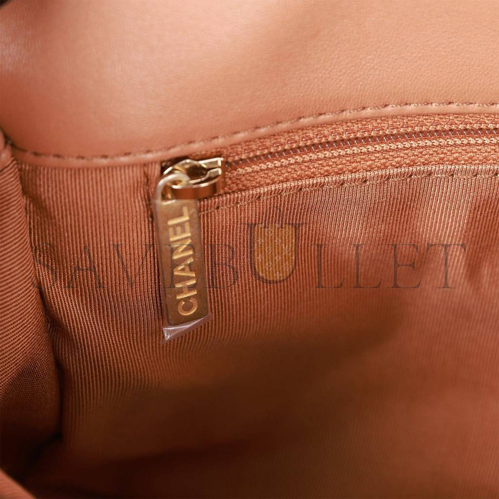 Ch*el medium 19 flap bag caramel calfskin mixed hardware (25*16*9cm)