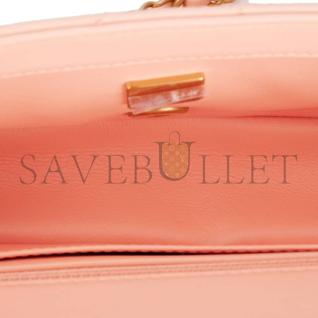 Ch*el pearl crush mini rectangular flap bag peach lambskin antique gold hardware (20*13*6cm)