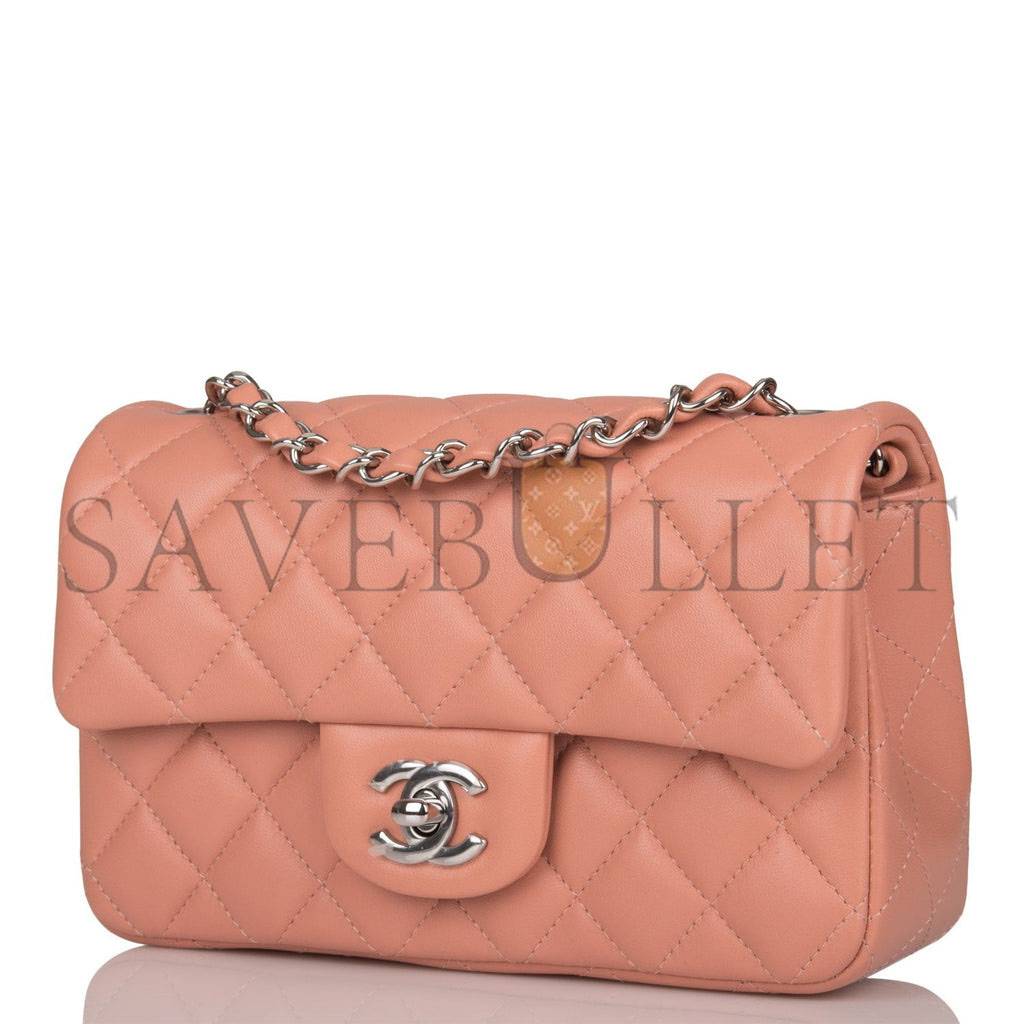 Ch*el mini rectangular flap bag rose lambskin silver hardware (20*13*6cm)