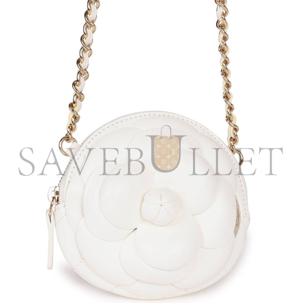 Ch*el camellia clutch with chain white lambskin light gold hardware (13*13*5cm)
