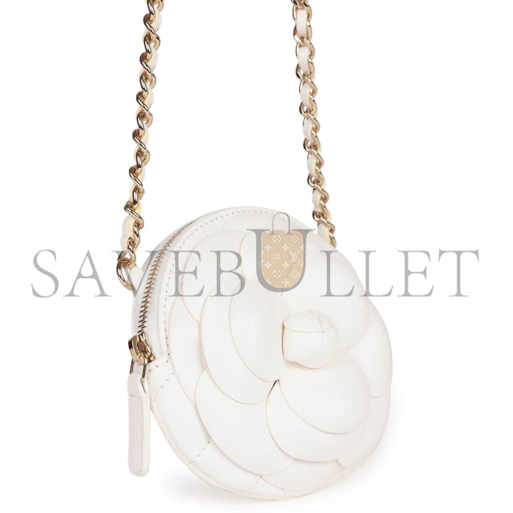 Ch*el camellia clutch with chain white lambskin light gold hardware (13*13*5cm)