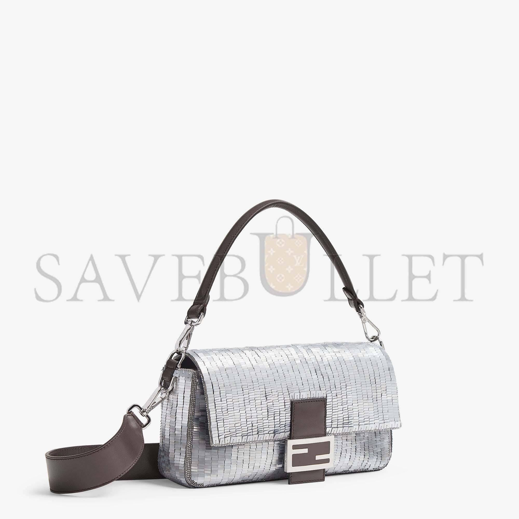 F**di baguette - re-edition bag in aluminum-tone sequins 8br600almff0jg7 (27*15*6cm)