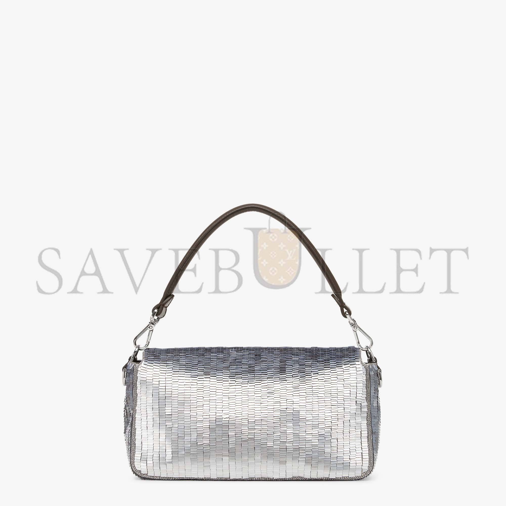 F**di baguette - re-edition bag in aluminum-tone sequins 8br600almff0jg7 (27*15*6cm)