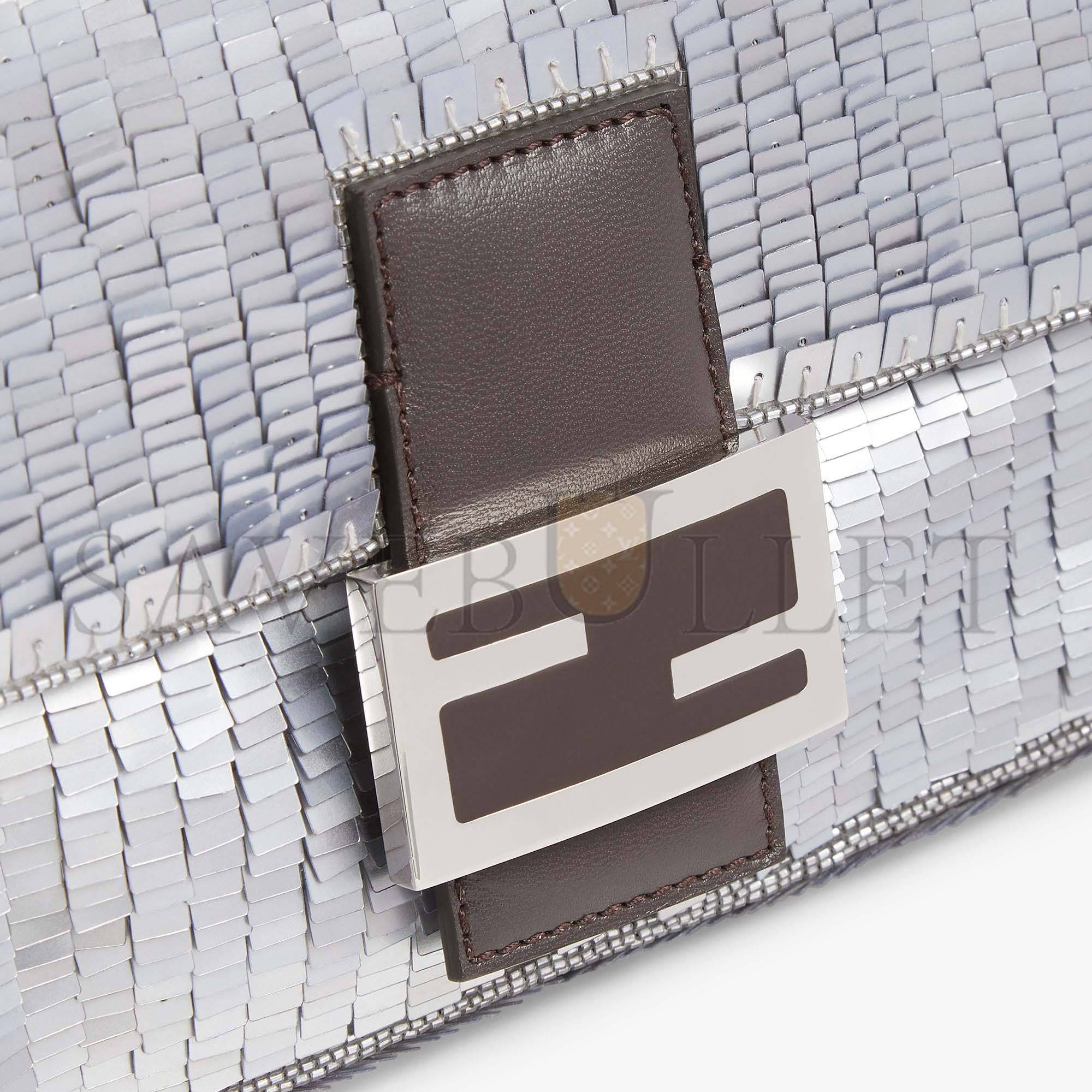 F**di baguette - re-edition bag in aluminum-tone sequins 8br600almff0jg7 (27*15*6cm)