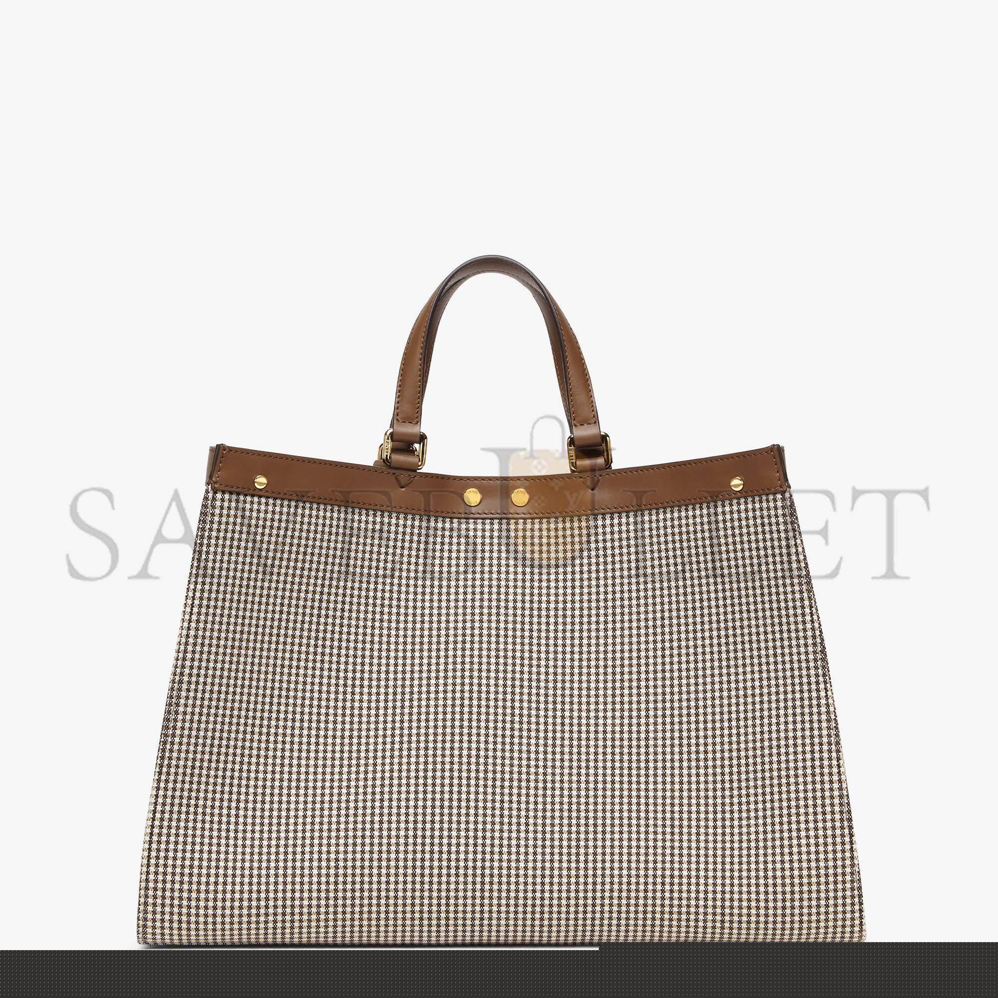 F**di x-tote - brown houndstooth wool shopper with ff embroidery 8bh374akrzf1irg (41*29.5*16cm)