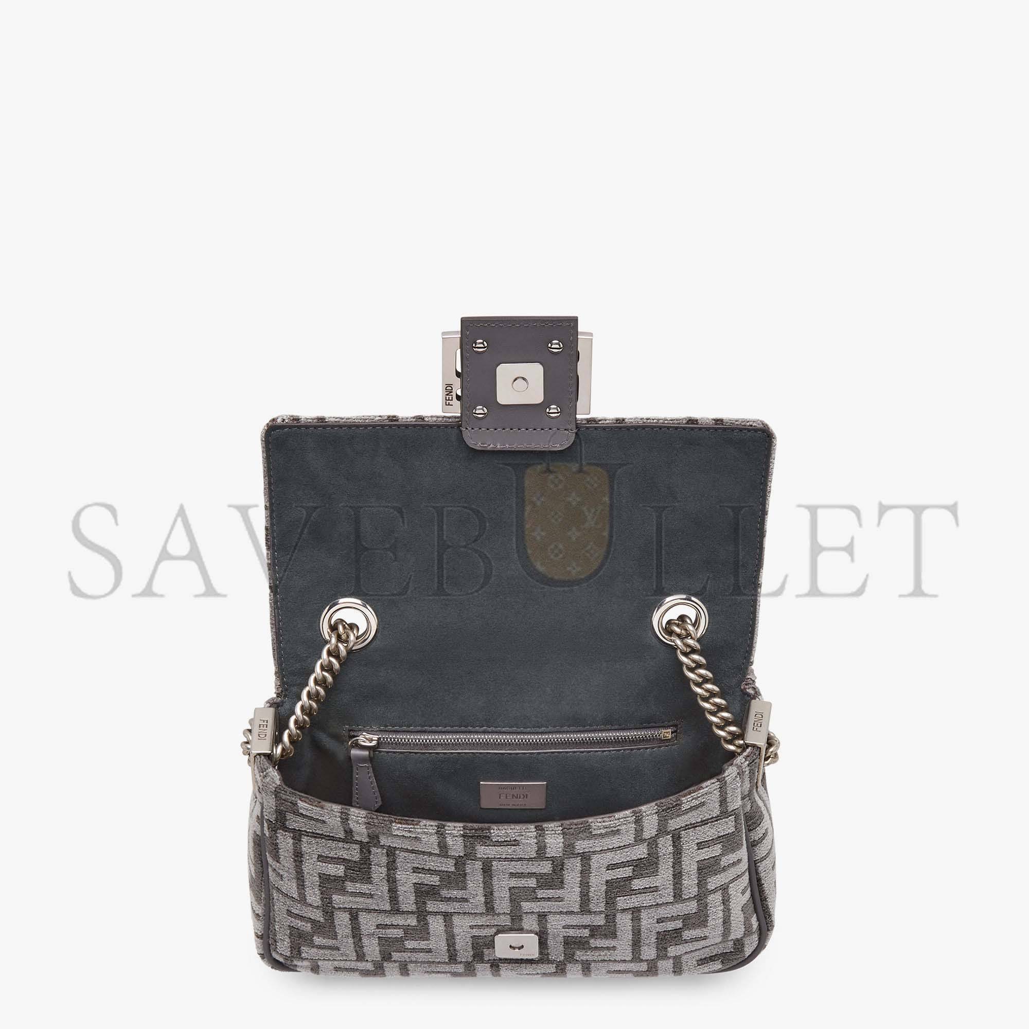 F**di baguette chain midi - dark gray ff tapestry fabric bag 8br793alg7f1hzo (24*14.5*7cm)