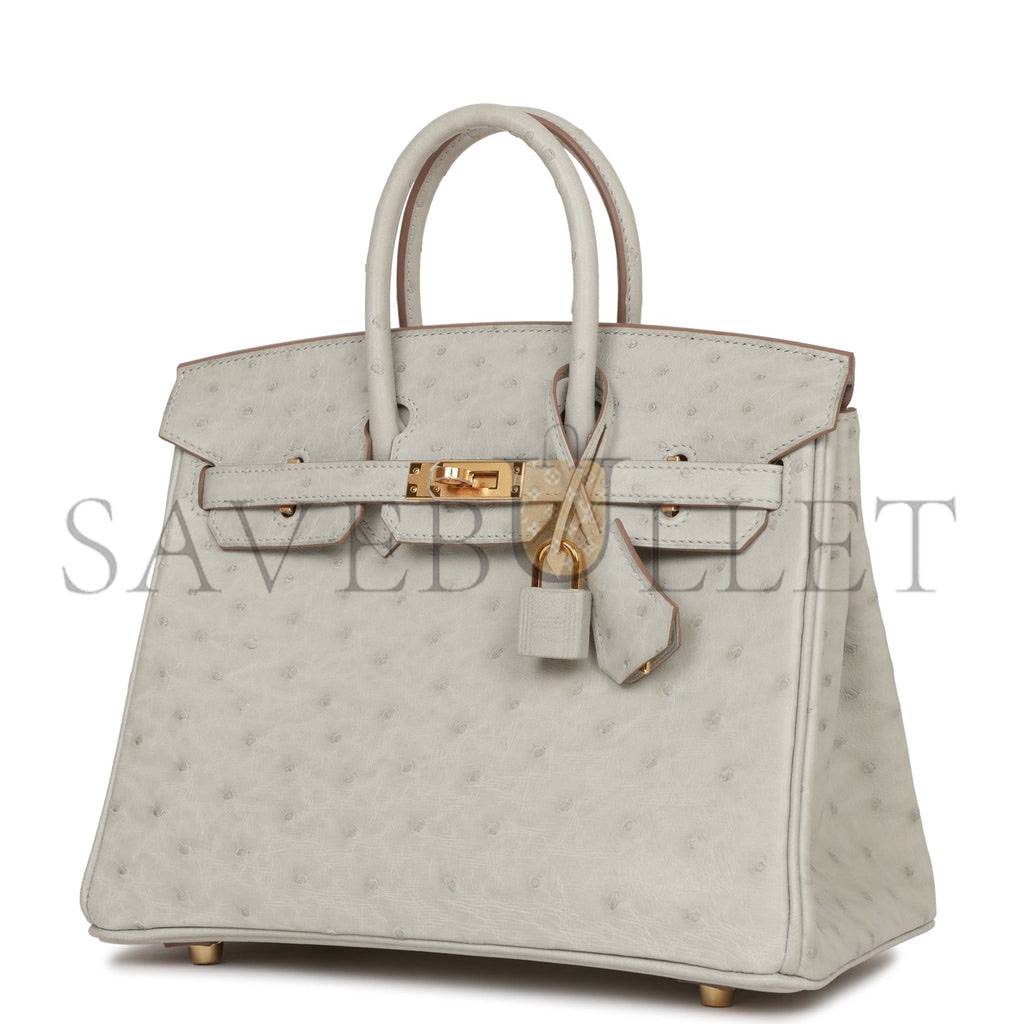 H**mes birkin 25 gris perle ostrich gold hardware handmade (25cm)