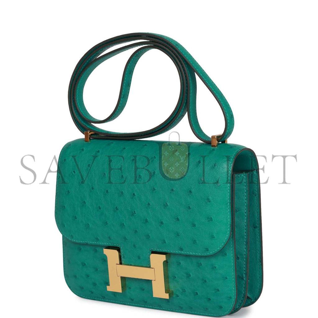 H**mes constance 18 vert verone ostrich gold hardware 39873610481758 (18cm)