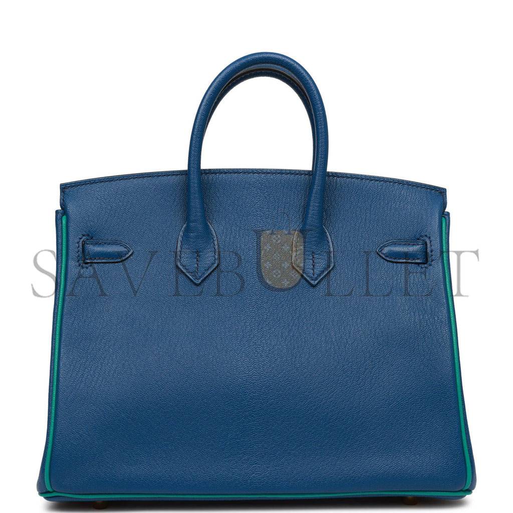 H**mes special order (hss) birkin 25 bleu saphir and vert vertigo chevre brushed gold hardware handmade (25.cm)